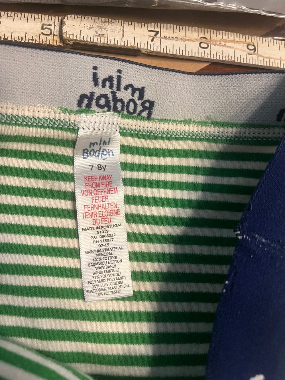 .19.  Mini Boden Navy Waistband Green & White Striped Boxer Briefs